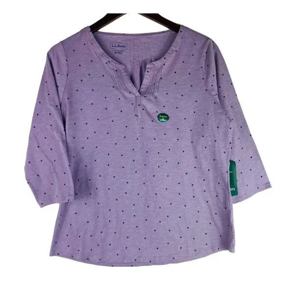 NEW LL Bean Medium 8 10 Top Shirt Tunic Purple Polka Dot Casual Career - Picture 2 of 3